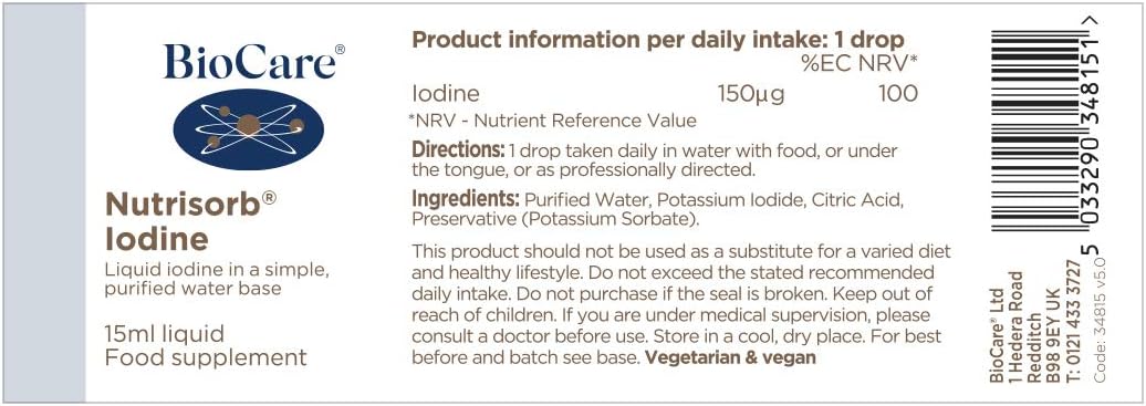 BioCare Nutrisorb Iodine - Liquid Iodine for Thyroid Cognitive and Energy Support - 15ml, 0, 15 ml (Pack of 1) - Image 4
