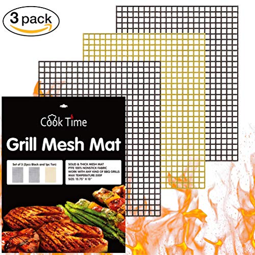 BBQ Grill Mesh Mat Set of 3 Non Stick BBQ Mesh Grill Mats Teflon Grilling Mats Nonstick Fish Vegetable Smoker Mats for Grill - Works on Gas, Charcoal, Electric Barbecue 15.75x13inch(2 black+1 Copper) - Thumbnail 7