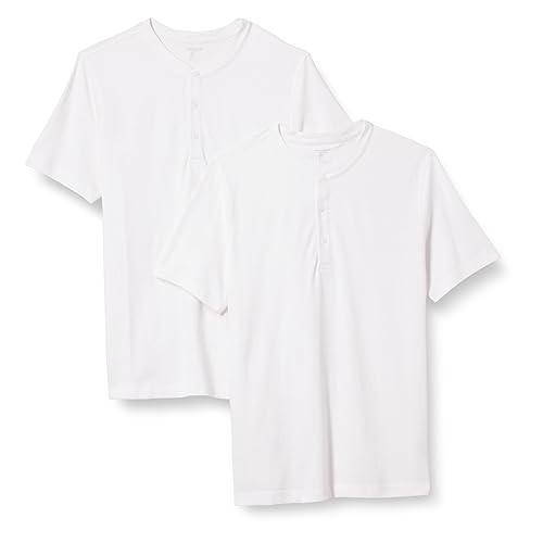 Amazon Essentials Men's Slim-Fit Short-Sleeve Pique Henley Shirt, Pack of 2, White, X-Large