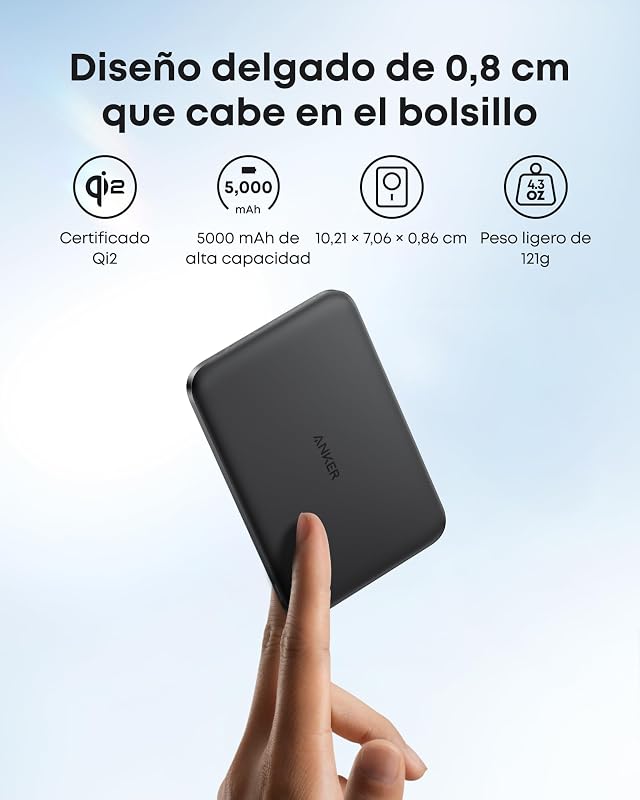 Nano Qi2 Certificado 15W Magsafe Ultra-fino 5000 mAh Power Bank, carregador portátil compatível com MagSafe, design ergonómico, apenas para iPhone 17/16 Pro Max/15/14/13/12