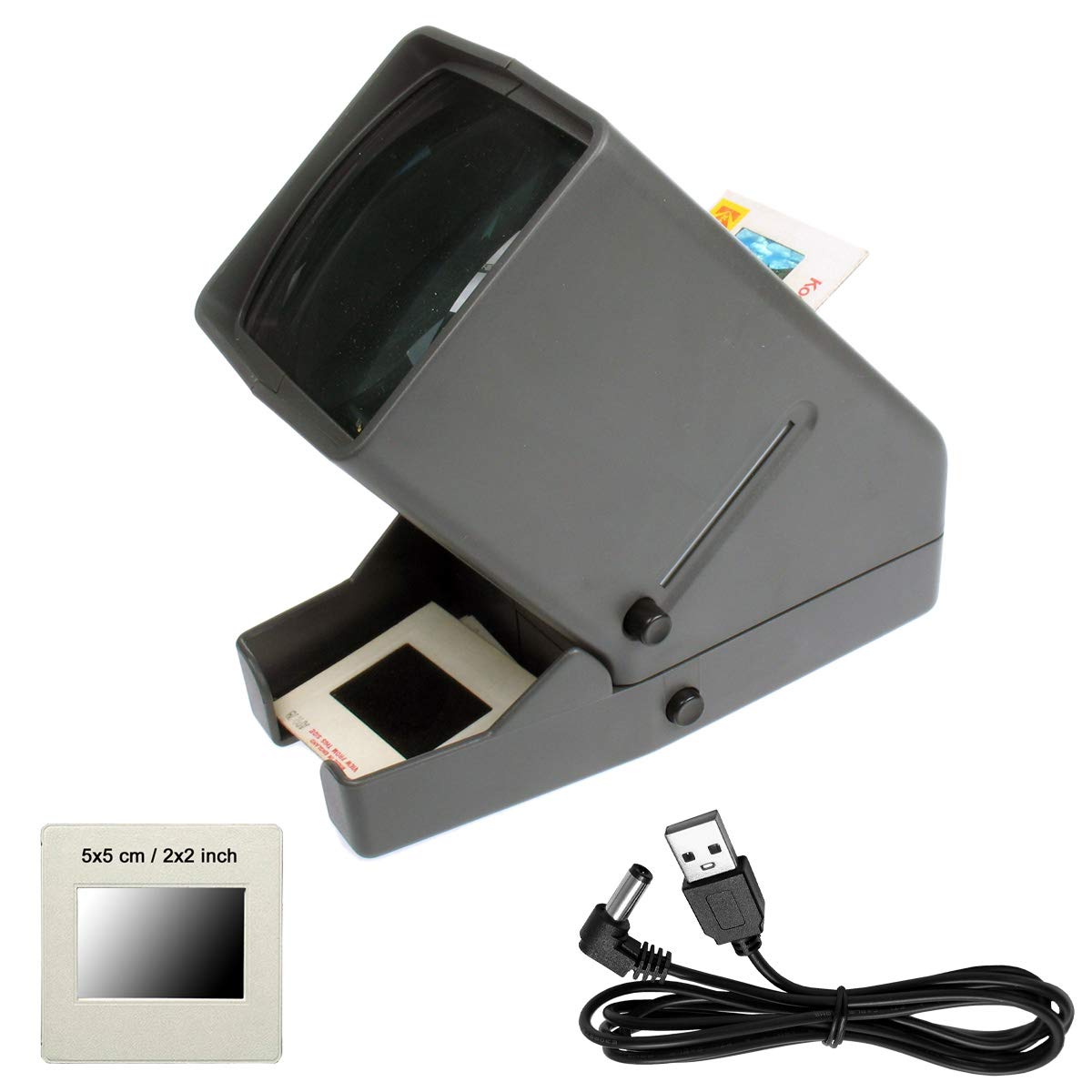 PHOTOLUX LED SV-3 Desktop Slide Viewer for 35mm Mounted Slides and Negative Strips with 3x Magnification Including USB Power Cable