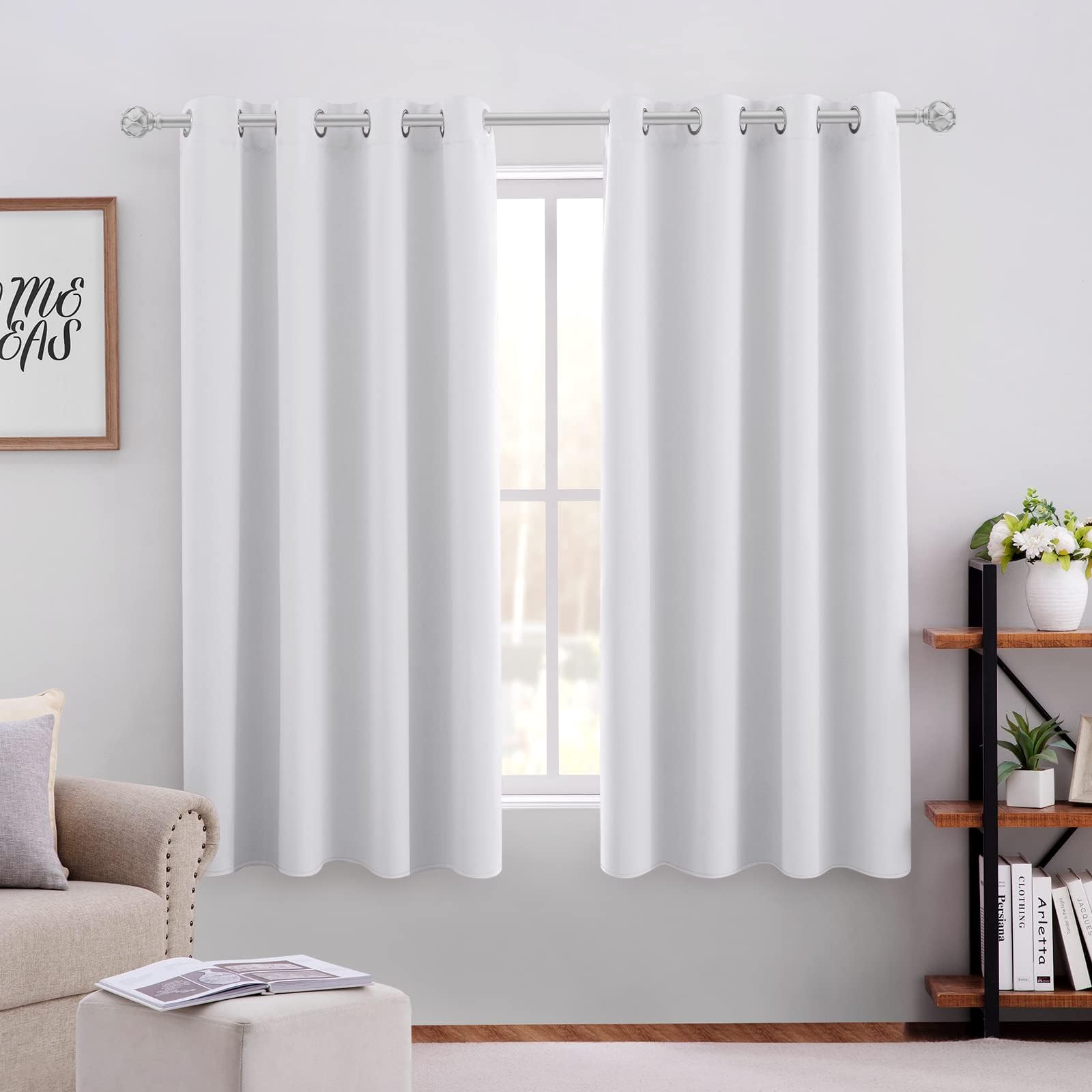 HOMEIDEAS Greyish White Blackout Curtains 42 X 63 Inch Length Set of 2 Panels Room Darkening Bedroom Curtains, Thermal Grommet Light Blocking Window Curtains for Living Room