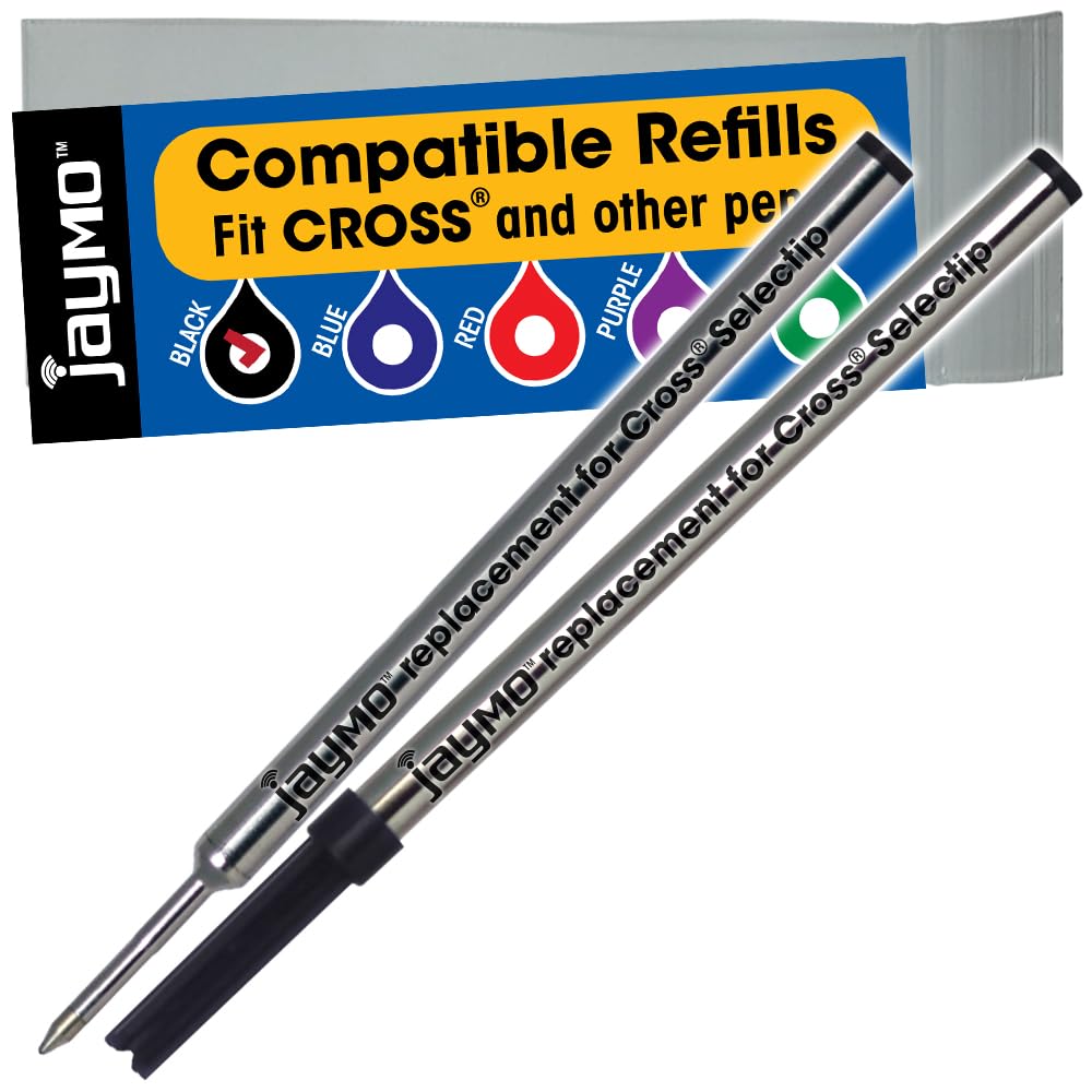 Jaymo Replacement for Cross Selectip 8523 - Measures 4.375 in / 111 mm Long - Gel Rolling Ball Pen Refill - 2 Black