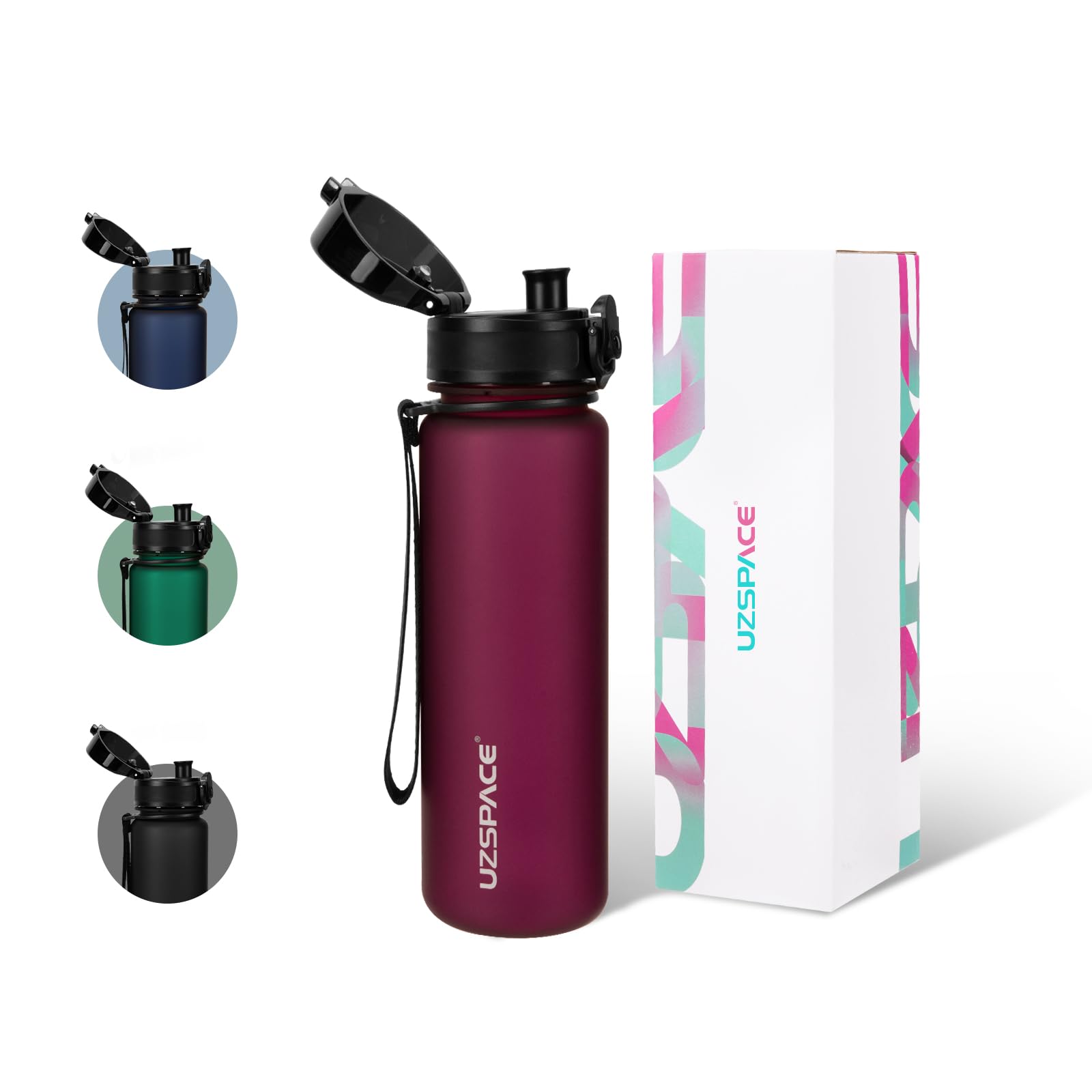 UZSPACE Water Bottle Kids with Strainer - BPA Free Drinking Bottles for Adults - Sports Water Bottle 500ml with Capacity Scale - Daily Water Intake Bottle for School or Fitness & Outdoors Purplish Red