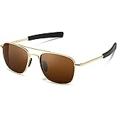 SUNGAIT Real Glass Lens Sunglasses Military Style Pilot Aviator HD Shades with Upgraded Spring Hinge Bayonet Temples