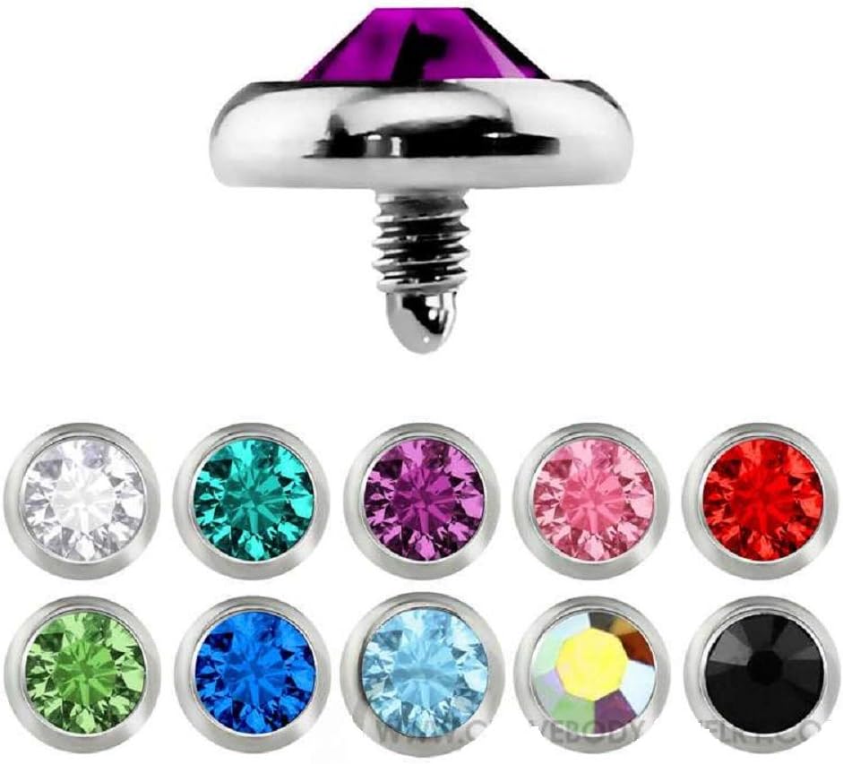 Freedom Fashion 316L Surgical Steel Dermal Anchor Head with 3mm Round Color Gem (Sold by Piece)