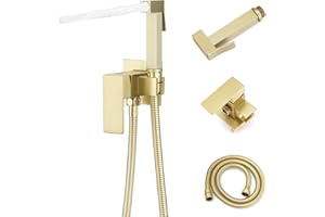 Homevacious Bidet Sprayer for Toilet Adjustable Water Pressure Square Brass Bidet Attachment Set for Feminine Pets and Baby Diaper Washing Brushed Gold