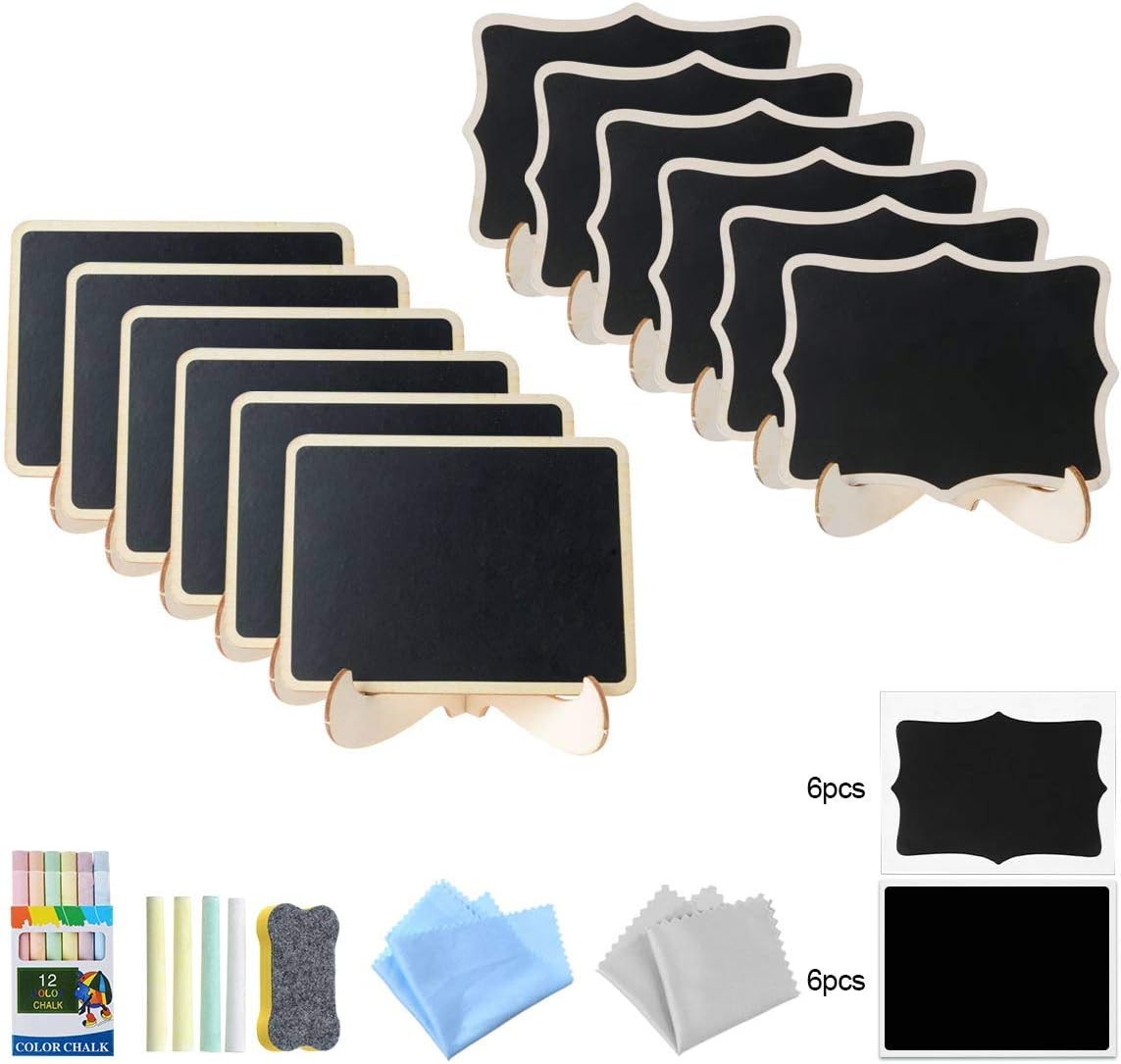 MXCELL Small Chalkboard Signs Markers Labels with Easel Stand, Chalkboard Sign Message Board DIY for Wedding Party Decorations 2 Style 12 Pcs