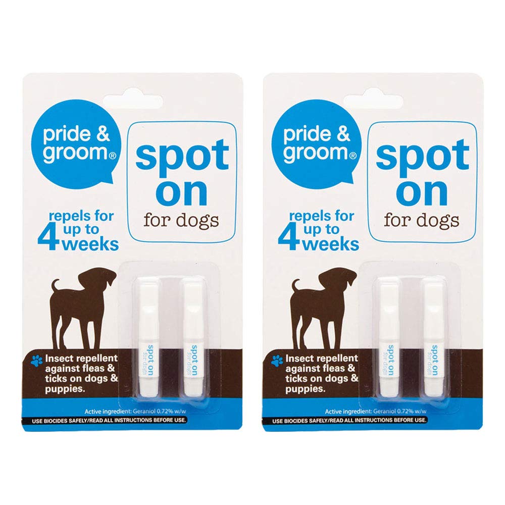 Pride & Groom Spot on Insect & Flea Repellent for Cats Or Dogs 2 Vials Per Pack (Spot on for Dogs, 2 Pack)