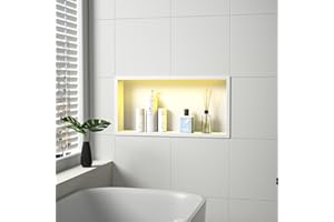 Bernkot LED Shower Niche with RGB Light 12" X 30" White 304 Stainless Steel Niche Shower for Bathroom Storage Waterproof Hardwired Dimmable Recessed Bathroom Shelf