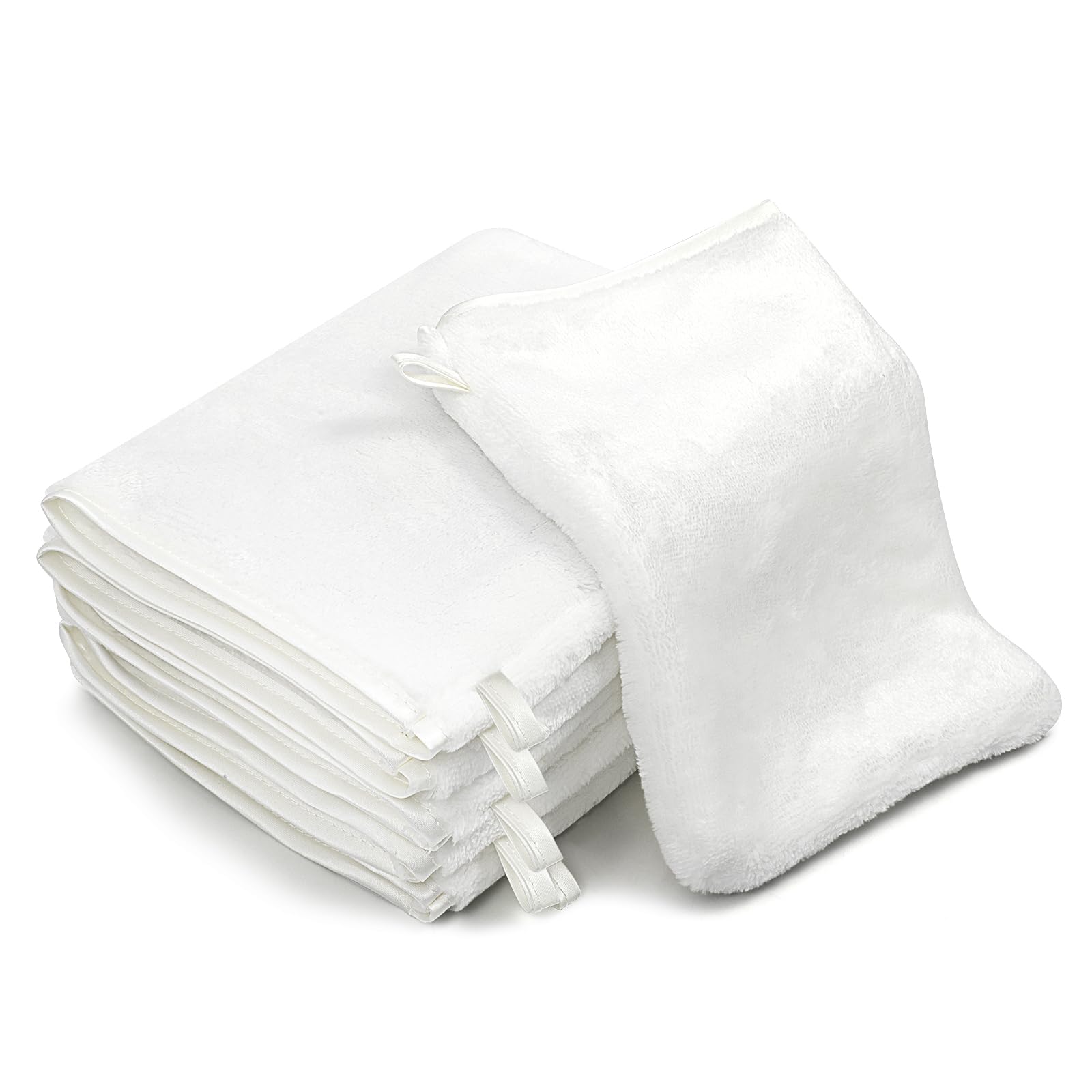 PHOGARY 6 Pack Microfiber Flannel Face Cloths Face Body Wash Cloth, Super Absorbent & Soft Facial Mitts, Reusable Makeup Remover Wash Gloves, White Towel Bath Mitt for Baby Kids-13x20cm