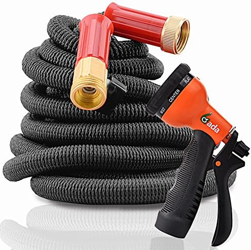 25' Expanding Hose Gada Expandable Garden Hose Solid Brass Connectors Three Layer Latex Core Extra Strength Fabric 3/4 USA Standard Expandable Flexible Water Hose