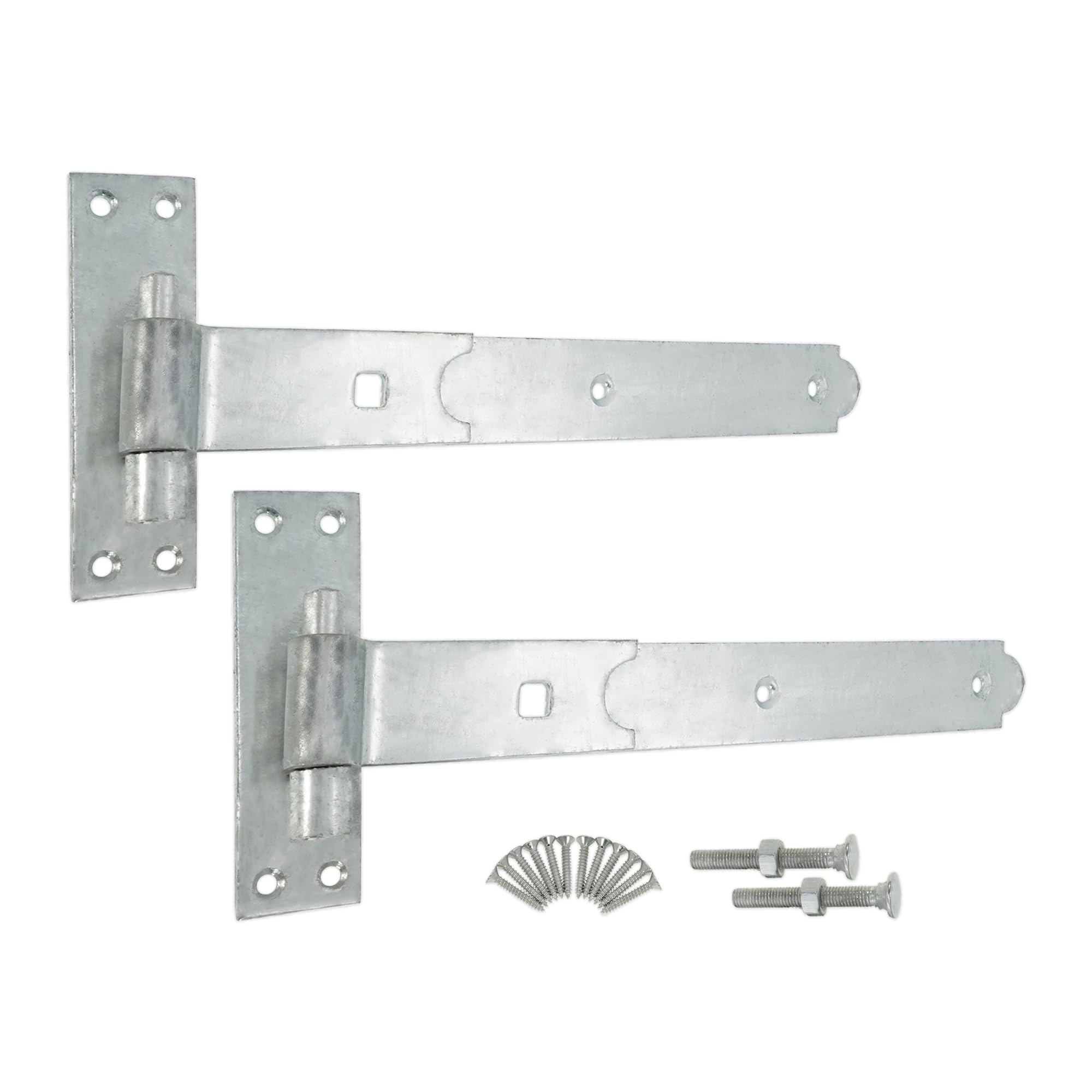 Infinity Decor Pair of 12 inch 310mm Heavy Duty Iron Straight Hook and Band Hinges Weatherproof in Galvanised Zinc for Garden/Shed/Barn or Garage Gates