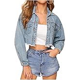 LifeShe Women Cropped Ripped Distressed Denim Jean Jacket Coat Fringe with Frayed Hem