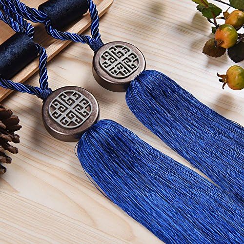 KISENG 1 Pair Beaded Tassels Curtain Tiebacks Rope Holdbacks for Bedroom (Dark Blue)
