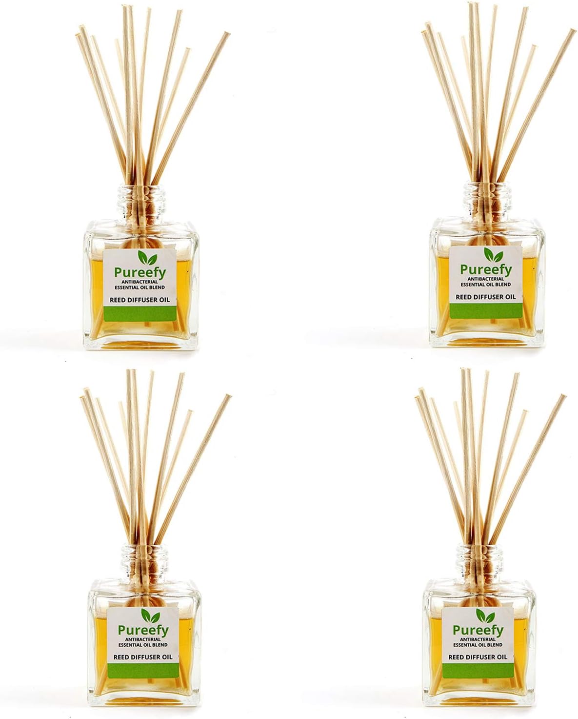 Breathe Fresh Anti-Bacterial Pureefy Essential Oil Blend (with Reeds) Super Value Pack of 4-100% Pure, Natural and Undiluted. Natural Air Freshener