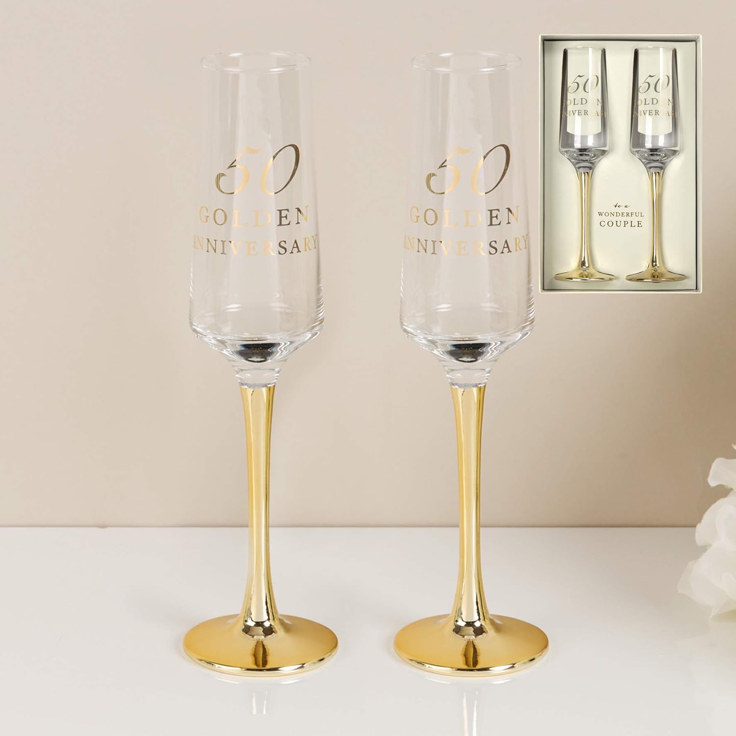 CC Personalised Amore Set of 2 Golden 50th Wedding Anniversary Straight