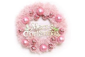 Ochine Pink 12 Inch Wreath with Merry Christmas Sign, Christmas Balls, and Xmas Ornaments for Front Door, Bedroom, Fireplace, Wall, Window Holiday Decor
