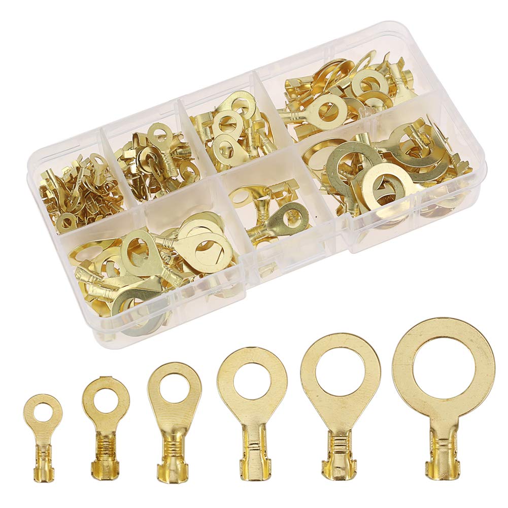 150 Pieces Ring Cable Lugs Ring Eyes Brass Crimp Cable Connector Wire Terminals Assortment M3 M4 M5 M6 M8 M10