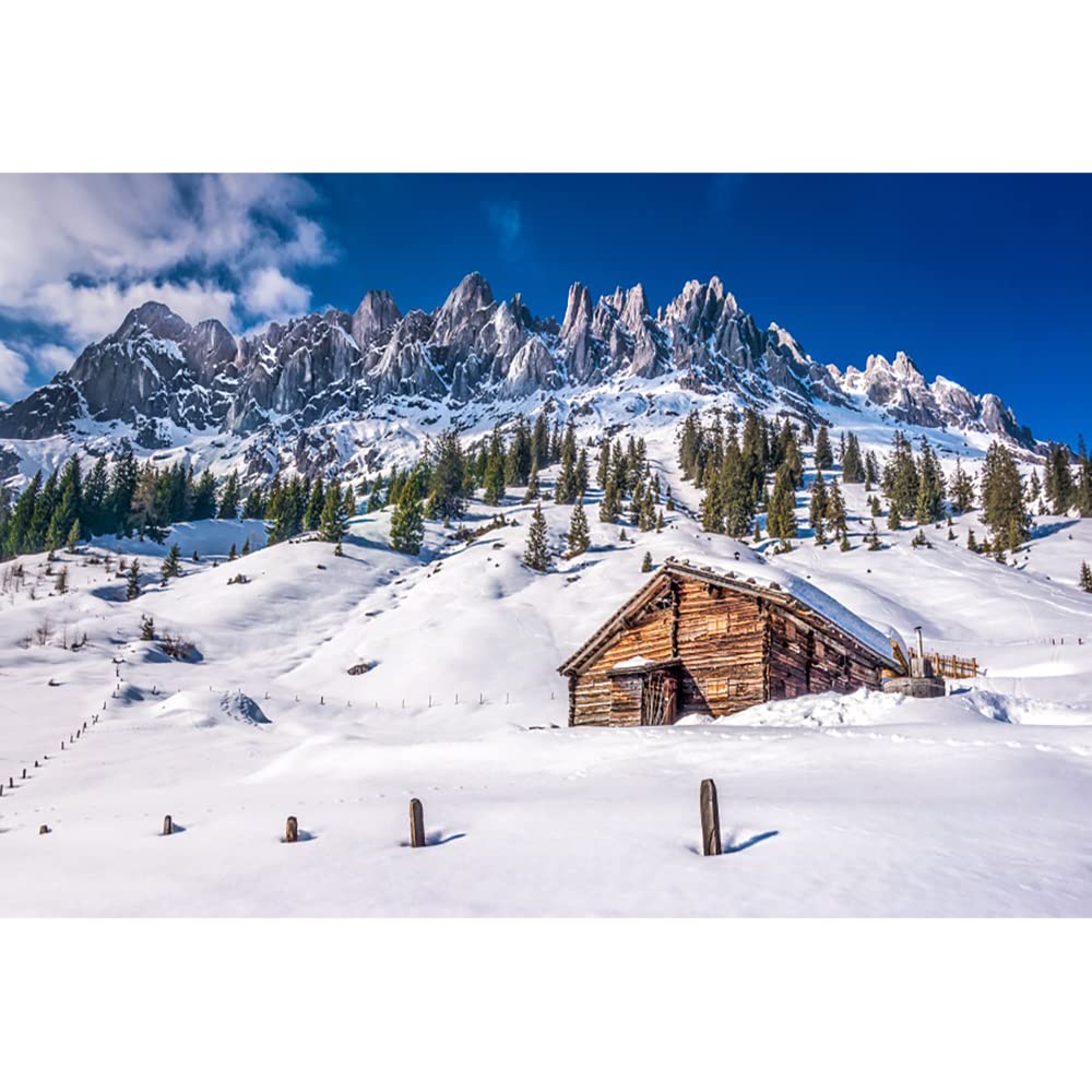 Aoihrraan 3,5x2,5m Snow Mountain Scenery Photography Backdrop Forest Wood House Iceberg Blue Sky Winter Nature Landscape Background Christmas New Year Family Outdoor Party Portrait Photo Studio Props