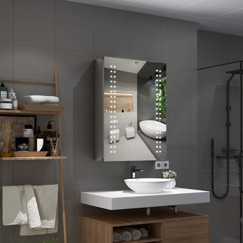 Quavikey® LED Illuminated Bathroom Mirror Cabinet wtih Shaver Socket - Image 4