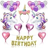 Unicorn Party Supplies Multicolor 26 Piece Decorations for Kids, Glitter Unicorn Headband for Birthday Girl, Gold Happy Birthday Banner By JIA LE