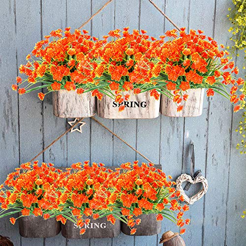 TEMCHY Artificial Daffodils Fake Large Flowers, 4 Bundles Orange UV Resistant Faux Greenery Foliage Plants Shrubs for Garden, Wedding, Outside Hanging Planter, Farmhouse Indoor Outdoor Decor