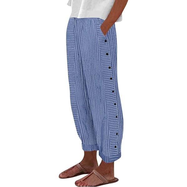 DMOYALA Women's Linen Wide Leg Pants - High Waisted Casual Palazzo Pants With Drawstring & Pockets - View #7