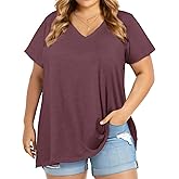 JOELLYUS Plus Size Tops for Women Summer Top Loose Fit Tee Shirts V Neck Short Sleeve Blouse