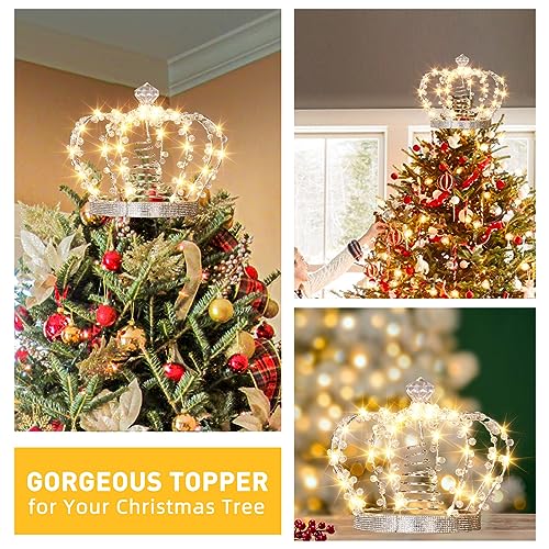 PEIDUO Christmas Jeweled Crown Tree Topper, Light up Tree Topper with