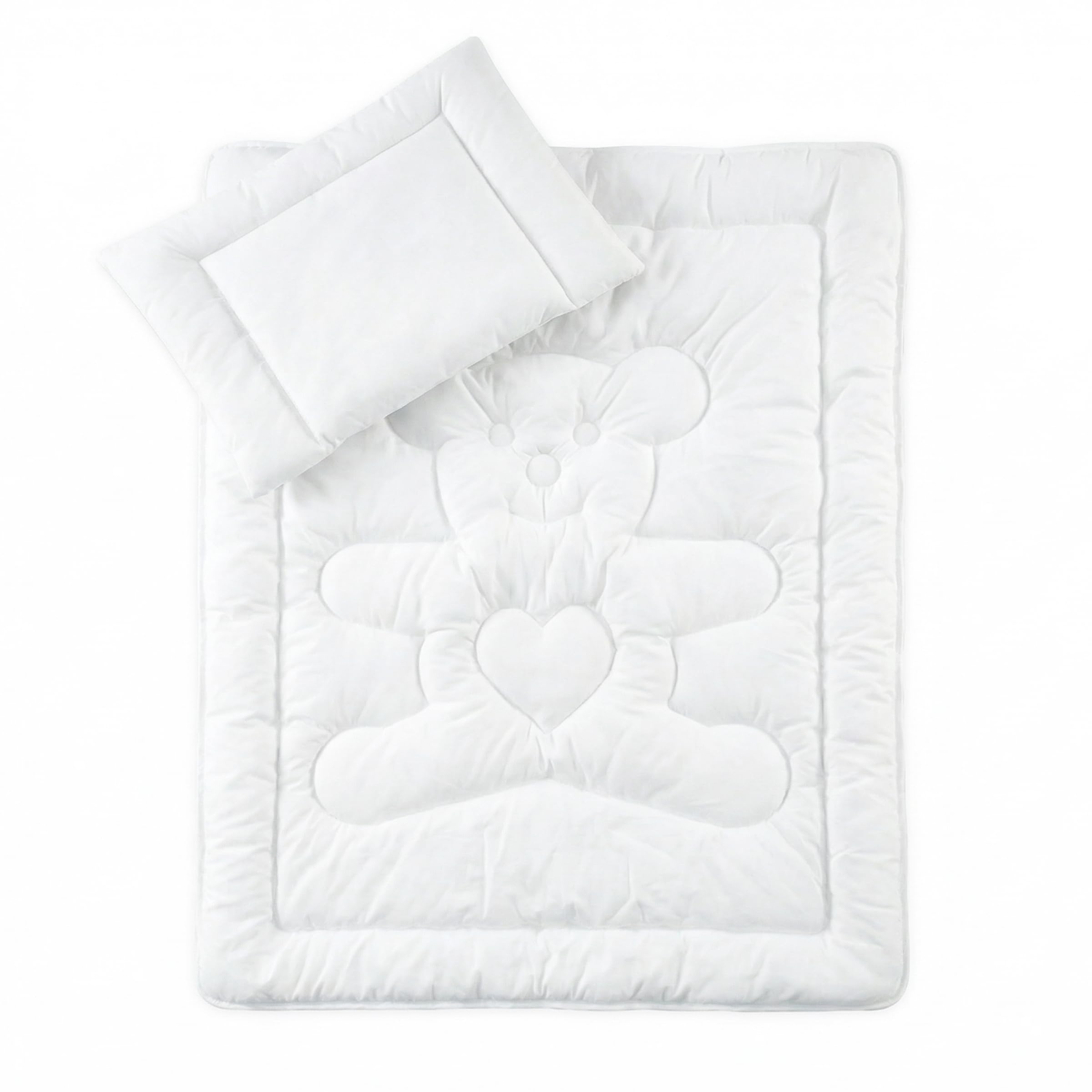 Baby Comfort Quilted Duvet & Flat Pillow Filling Set All Seasonal Cot, Cot Bed Size White Bear Design 12M+ (120x90 cm)
