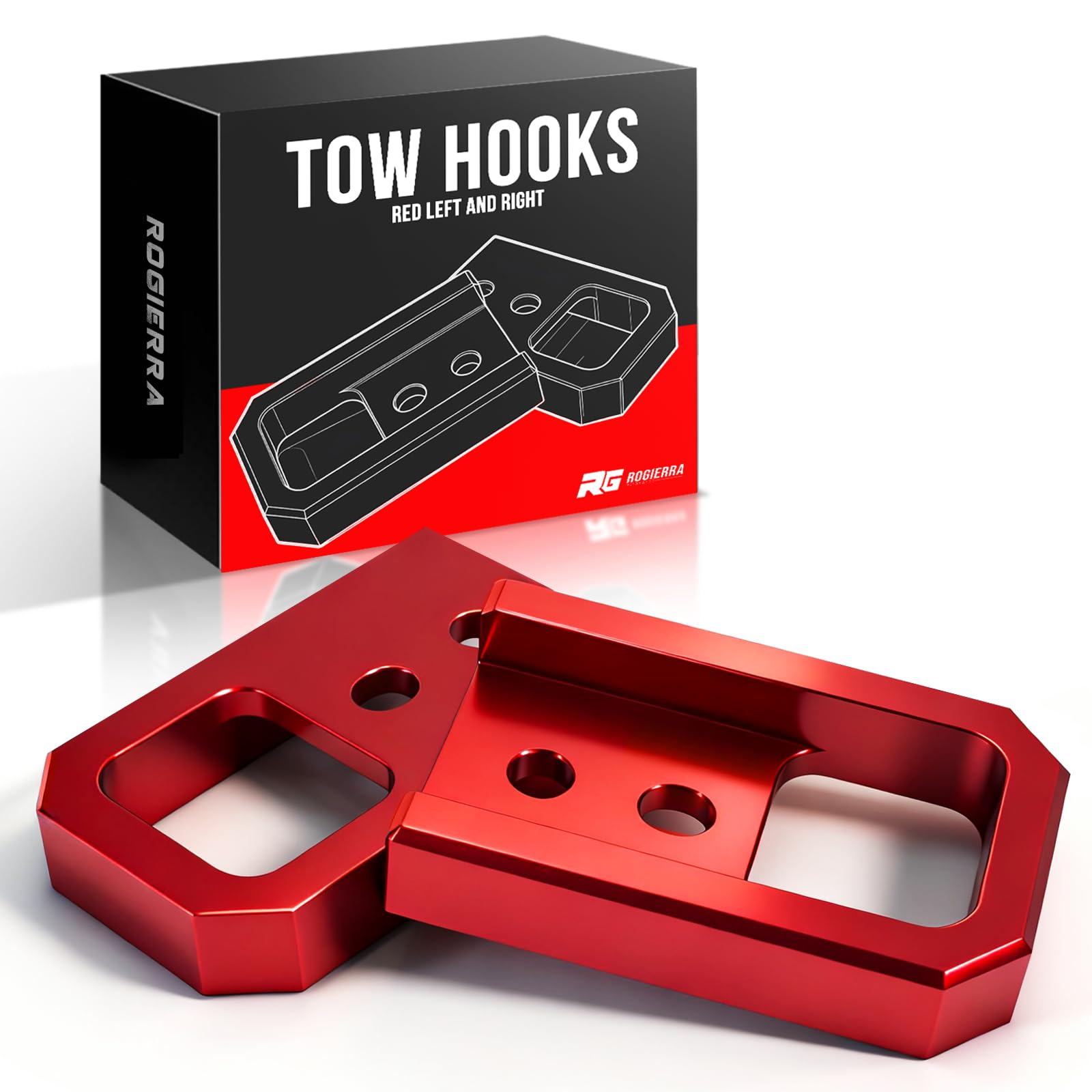 Photo 1 of Rogierra Front Tow Hooks, Direct Bolt-On Replacement Tow Hooks, Compatible with Toyota Tacoma 2024-2026 4Runner 2025-2026, Red Left and Right