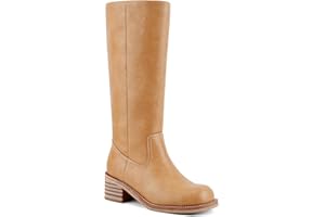 UBWDU Women's Knee High Boots Chunky Block Heel Long Boots Square Toe Low Heel Boots for Women