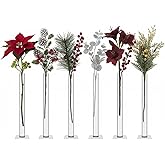 Roshtia 6 Pcs Magnet Flower Vase, Clear Vases Glass Test Tube with Adhesive Magnet Metal Base 7" x 0.6" Modern Table Decor for Home Office Wedding Suitable for Both Real and Artificial Flowers