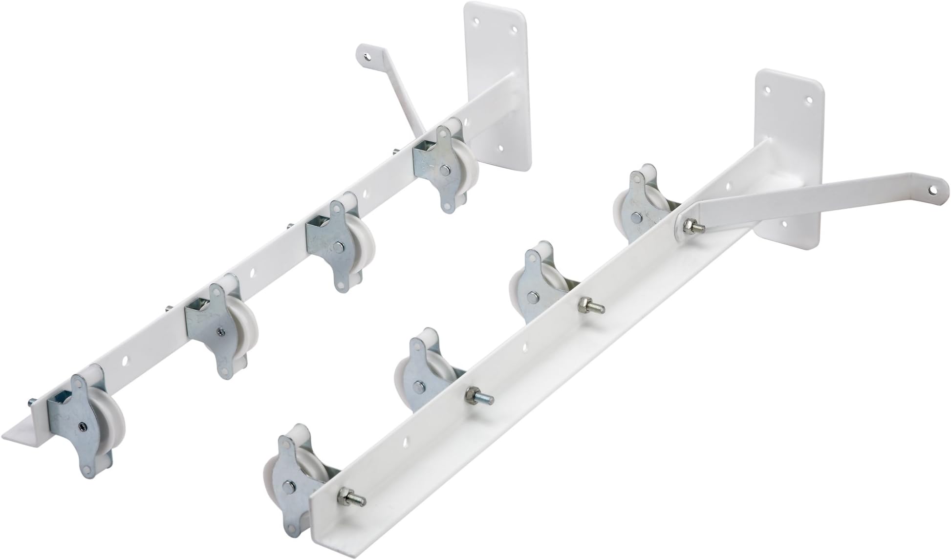 Sauvic White Plastic Coated Clothes Airer with 8 Pulleys, Steel, 55 x 19.5 x 13.5 cm