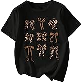 SweatyRocks Women's Bow Print Short Sleeve T Shirt Summer Casual Leopard Graphic Tees