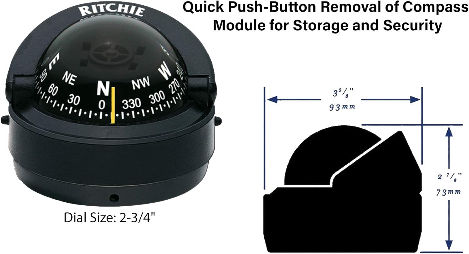 Compass, Surface Mount, 2.75" Dial, Blk. : Boat Compasses : Sports & Outdoors