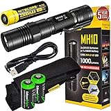EdisonBright Nitecore MH10 CREE XM-L2 U2 LED 1000 Lumen USB Rechargeable Flashlight, 18650 rechargeable Li-ion battery, USB charging cable and Holster with 2 X CR123A lithium Batteries