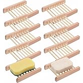 MAGICLULU 10 Pack Self-Draining Wooden Soap Dish - Bar Soap Saver Tray Holder for Bathroom Shower, Kitchen Sink & Countertop,