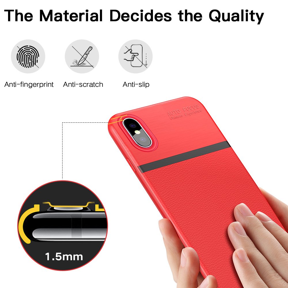 iPhone X Case, iPhone 10 Case, JASBON Soft TPU Brushed Carbon Fiber Phone Case Ultra Thin Breathable Cover Shockproof Protective Case for Apple iPhone X-Red