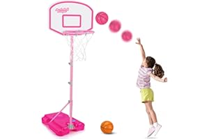 AOKESI Kids Basketball Hoop Stand，Adjustable Height Basketball Set 3.5ft-5.5ft，Toddler Sports Toys for 3-8 Years Old（Pink）