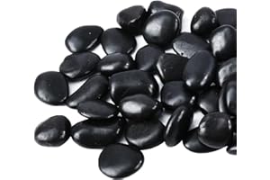 IwoodUs 16lb Polished Black River Rocks for Landscaping Outdoor, 1 to 2 Inch Decorative Stones for Planters, Large Pebbles for Garden Decor, Aquariums Decor