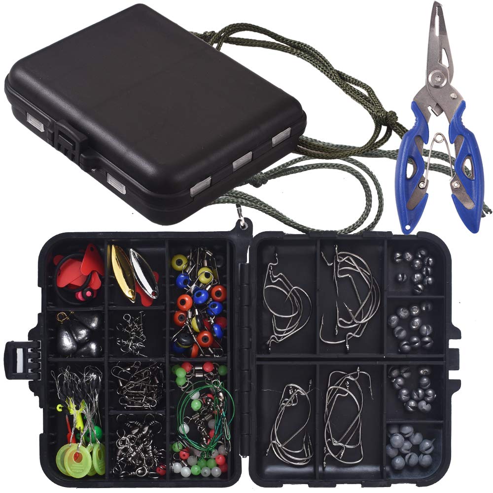 Newk 188PCS Fishing Accessories Kit, Including Jig Hooks, Bullet Bass Casting Sinker Weights, Fishing Swivels Snaps, Sinker Slides, Fishing Set with Portable Tackle Box