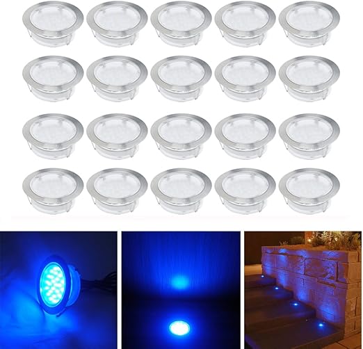 Led Boden Einbaustrahler 20er Set Bodeneinbaustrahler Blau Ip67 Wasserdichte Aussen O80mm Led Treppen Bodenleuchten Aussenbeleuchtung Lampe Fur Kuche Garten Amazon De Beleuchtung