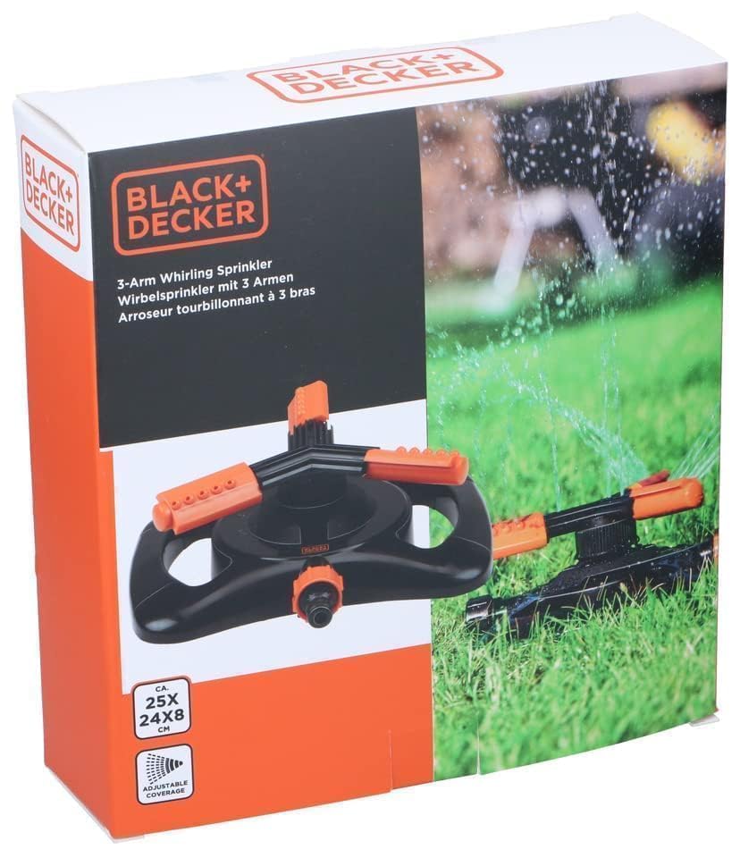 BLACK+DECKER Rasensprenger 3 Arme – 360° Bewässerung – 25 x 24 x 8 cm – Gartenschlauchanschluss – Schwarz/Orange 4