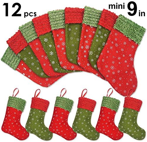 Disumos 12 Pcs Christmas Stockings Gift Treat Bag Party Decorations Snowflake Xmas Tree Decoration (Treat Bag)