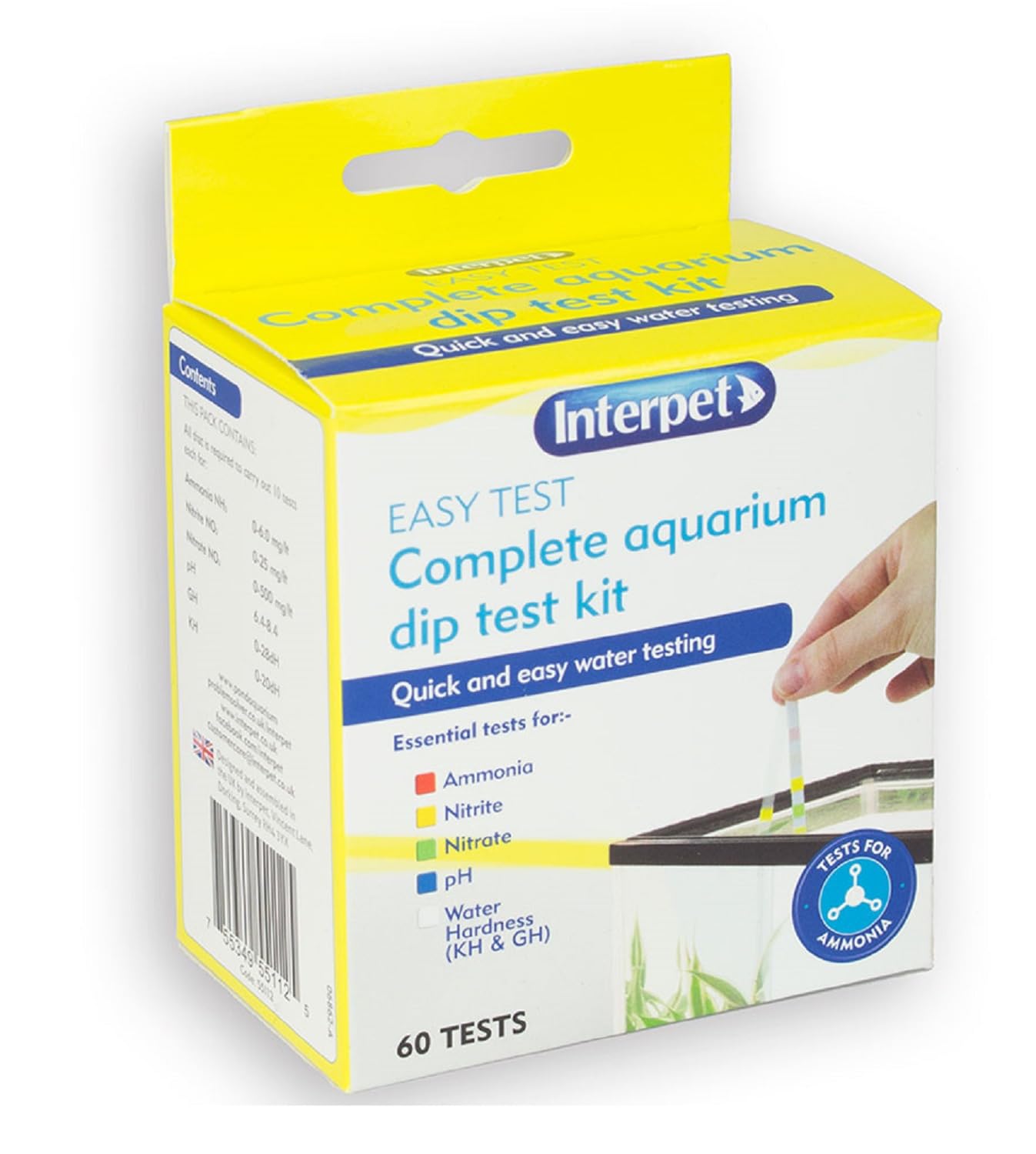 Interpet Easy Complete Aquarium Fish Tank Dip Test Kit Strips, Tests for Ammonia, Nitrite, Nitrate, pH, Water Hardness