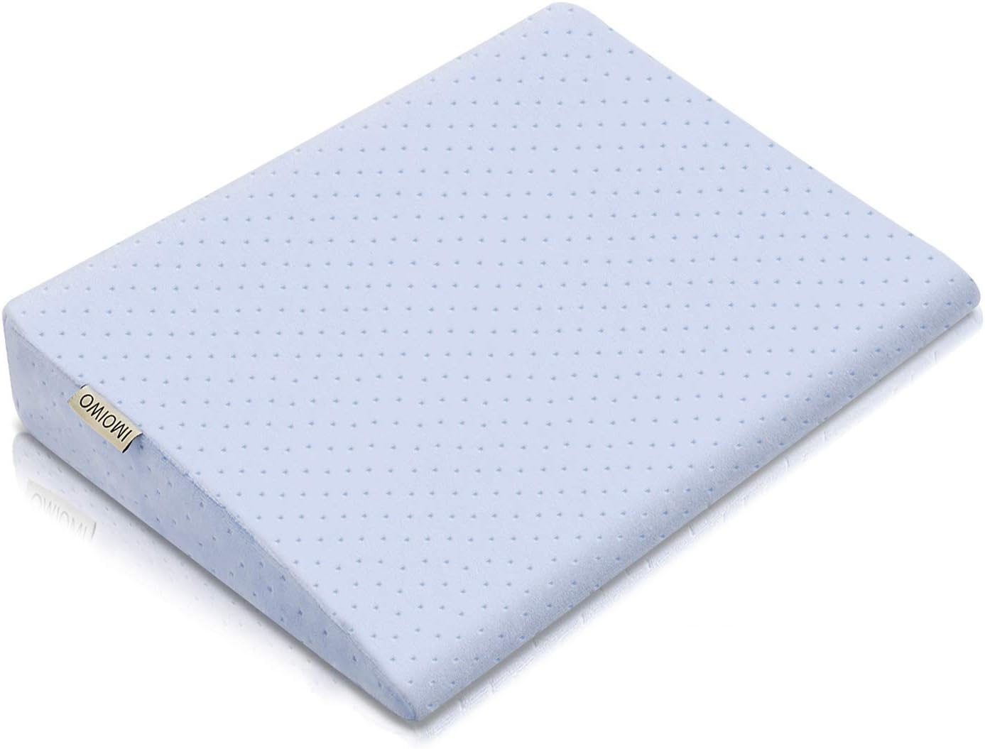 OMIOWI Crib Wedge for Reflux Baby, Wedge & Flat Pillow 2 in 1, for Infant, Newborn, Waterproof & Movable Cover, Memory Foam (Blue)