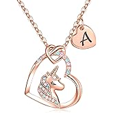 STORUP Valentines Gifts for Kids - Unicorn Gift for Girls, Heart Initial Necklace for Teen Girls Jewelry Initial Unicorn Necklace Valentines Gifts for Kids Daughter Granddaughter Niece