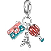 Doyafer 925 Sterling Silver Charm Camera Tower Hot Air Balloon Night Light 3-in-1 Pendant fit Women's Bracelet Necklace Pendant Birthday Gift for Family Friends